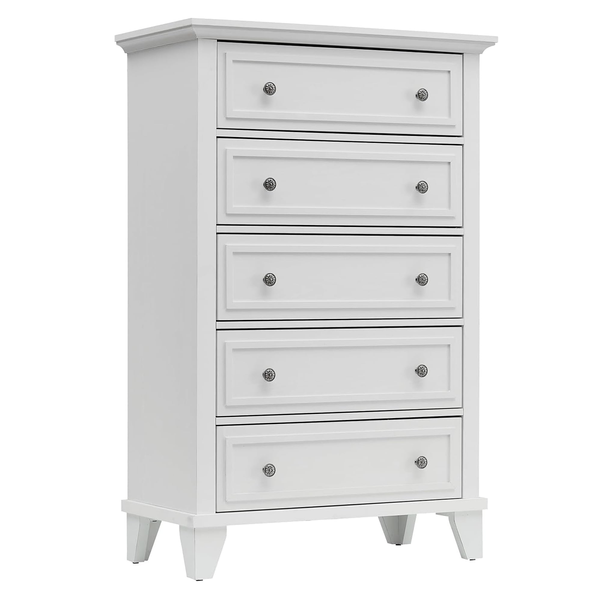 White Farmhouse 5-Drawer MDF Chest with Metal Handles