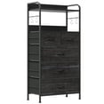 thumbnail image 1 of Jojoka 5-Drawers Dresser for Bedroom, Chests of Drawers with Hooks, Wood Table Top, Sturdy Metal Frame, Fabric Storage Organizer Cabinet for kitchen, Living Room, Hallway, Entryway, Rustic Black, 1 of 13