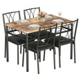 thumbnail image 1 of Jojoka 5 Piece Dining Set for 4, Wood Top Table and 4 PU Leather Upholstered Chairs, Industrial Breakfast Dinette Home Furniture for Small Space, Kitchen, Apartment, Dining Room, Rustic Brown, 1 of 11