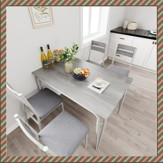 Jojoka 5-Piece Modern Dining Table Set for 4, Space-Saving Dinette with PU Leather Chairs, Square Table for Kitchen or Apartment, Light Gray