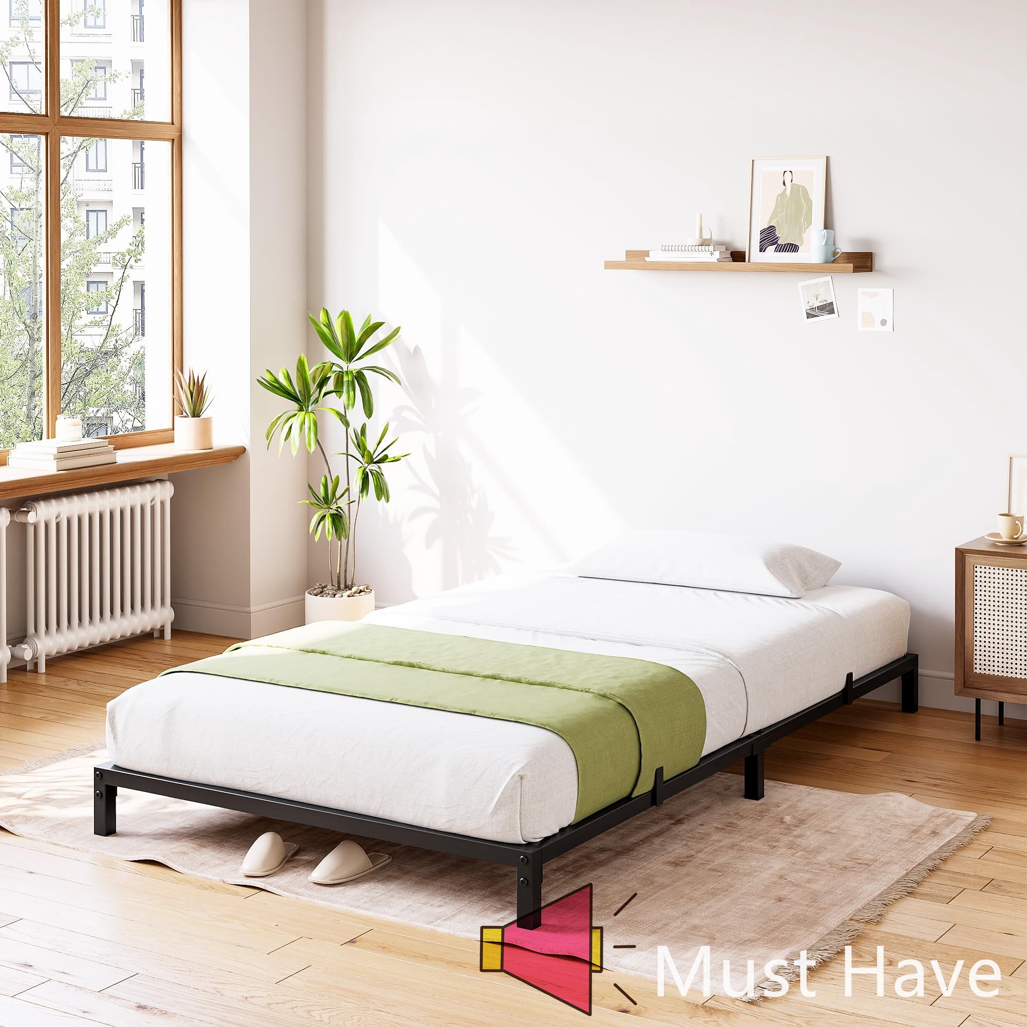 Jojoka 6 Inch Twin Size Metal Platform Bed Frame with Heavy Duty Steel Slats, Noise-Free Design, Reinforced Center Support, Under-Bed Storage Space, and No Box Spring Needed