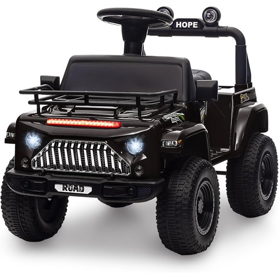 Jojoka 6V Kids Ride On Car for Toddlers - Battery Powered Electric Ride on Toys for Kids with Music, LED Light, FM, Horn, Rear Storage, Riding 4 Wheels Toy for Boys & Girls Aged 3-6 Years, Black