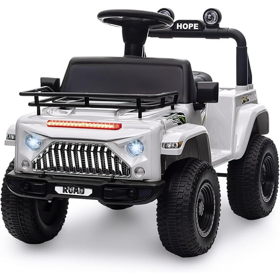 Jojoka 6V Kids Ride On Car for Toddlers - Battery Powered Electric Ride on Toys for Kids with Music, LED Light, FM, Horn, Rear Storage, Riding 4 Wheels Toy for Boys & Girls Aged 3-6 Years, White