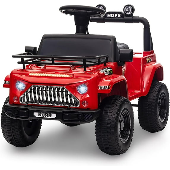 Jojoka 6V Kids Ride On Car for Toddlers - Battery Powered Electric Ride on Toys for Kids with Music, LED Light, FM, Horn, Rear Storage, Riding 4 Wheels Toy for Boys & Girls Aged 3-6 Years, Red