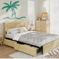 thumbnail image 1 of Jojoka Boho Queen Bed Frame with Handwoven Natural Rattan Headboard, 4 Large Storage Drawers, Heavy-Duty Metal Frame with Wood Slats, Noise-Free Design, No Box Spring Needed, 1 of 7