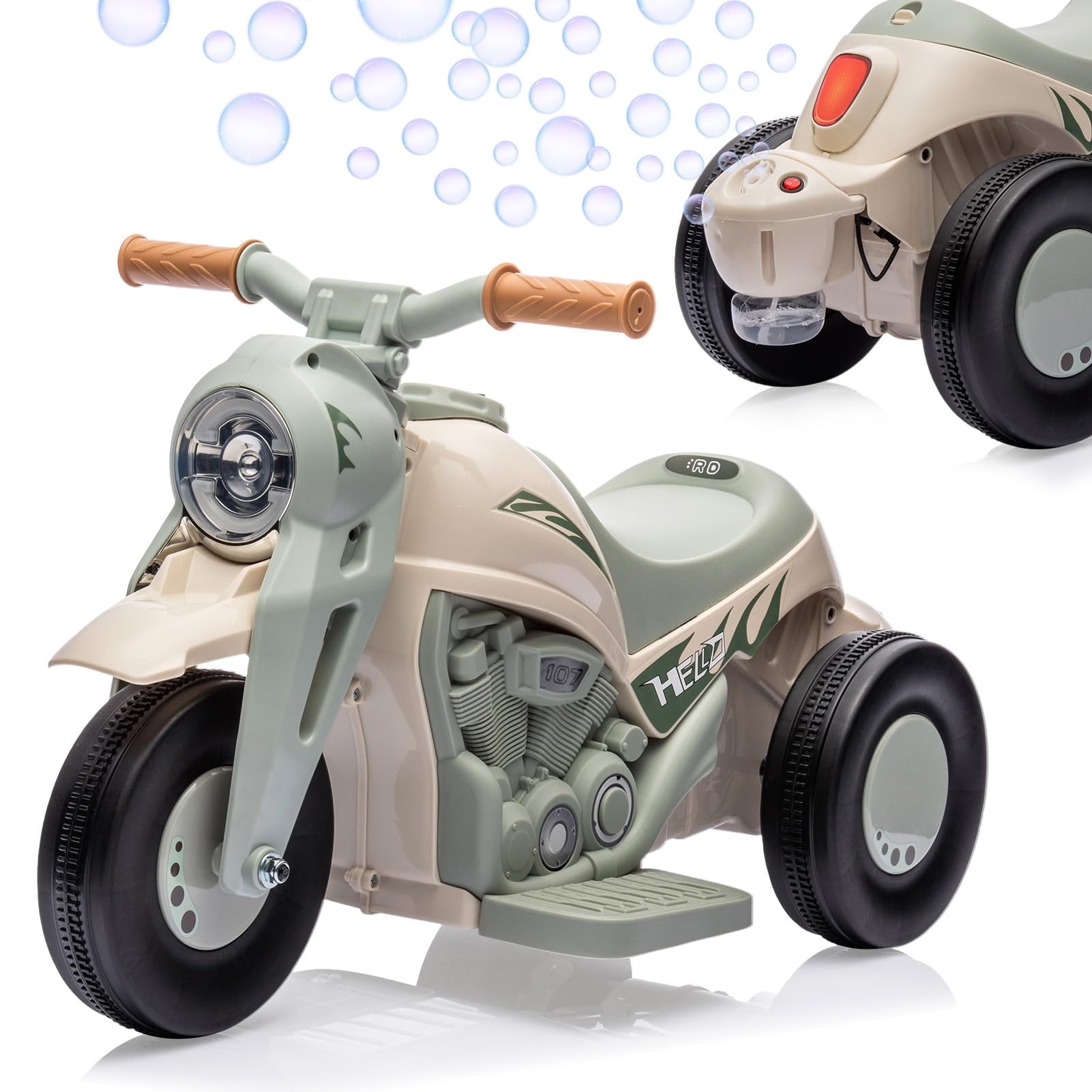 Light Beige Kids Electric Motorcycle with Bubble Maker