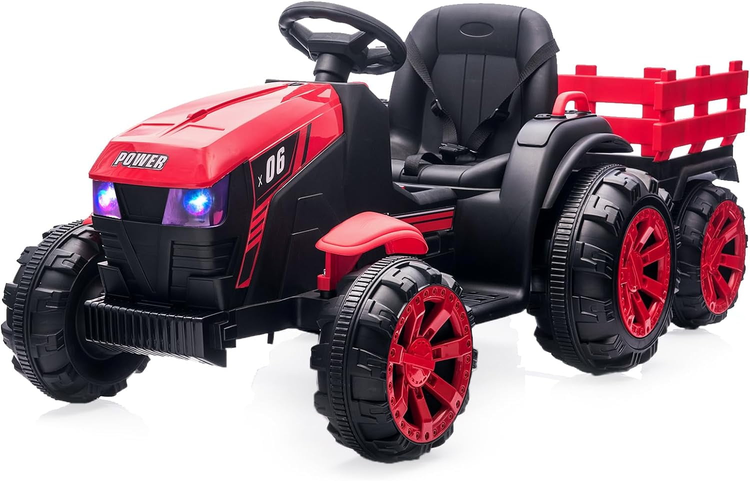 12V Red Kids Ride-On Tractor with Trailer and Dual Motors