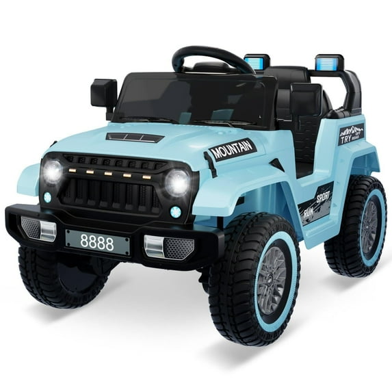 Jojoka Kids Ride On Truck Car, 12V Battery Powered Electric Toys Vehicles with Parent Remote Control, Spring Suspension, 3 Speeds, LED Lights, Music & Horn for Boys & Girls, Blue