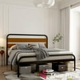 thumbnail image 1 of Jojoka King Size Bed Frame with Rustic Wood Headboard, Heavy Duty Metal Platform with 13 Slats & 9 Legs, 12.6'' Under Bed Storage, Noise-Free Design, No Box Spring Needed, Easy Assembly, 1 of 8