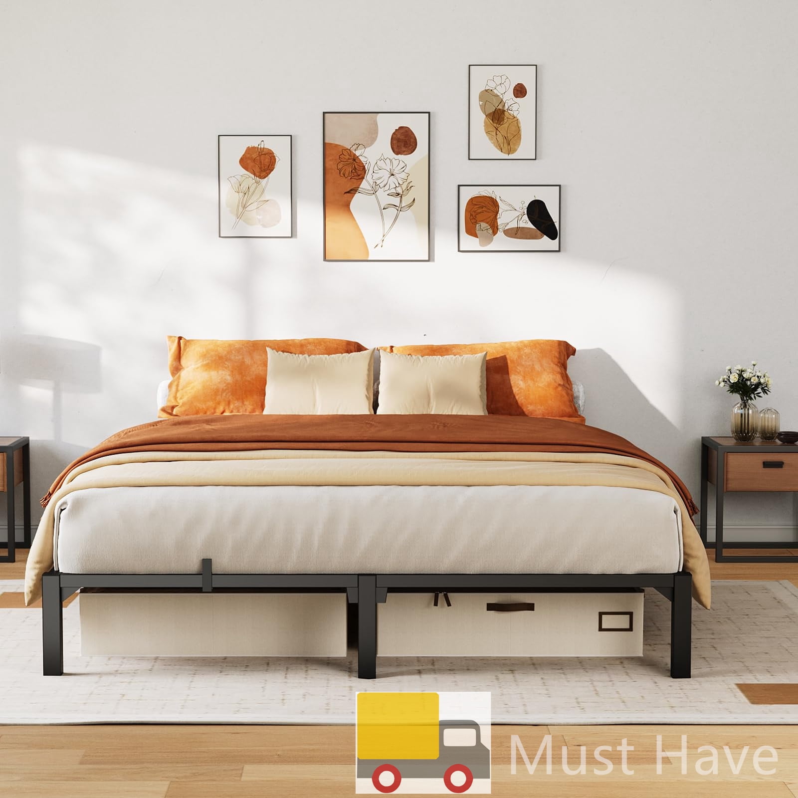 Jojoka Queen Size Metal Bed Frame 10 Inch High, Heavy Duty Platform with 800 lbs Support, No Box Spring, Easy Tool-Free Assembly, Noise-Free Design