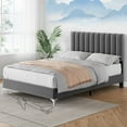 thumbnail image 1 of Jojoka Queen Size Velvet Upholstered Platform Bed Frame with Tall Adjustable Headboard, Sturdy Wood Slats, Heavy Duty Metal Frame, No Box Spring Needed, Noise-Free, Easy Assembly, 1 of 7