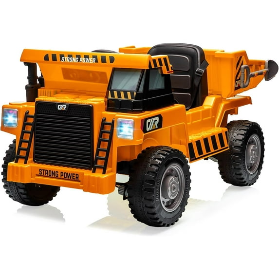 Jojoka Ride on Dump Truck for Kids, 12V Ride on Car with Electric Dump Bed, Remote Control and Extra Shovel, Ride on Construction Vehicle with USB, MP3, Music Player, Battery Indicator (Orange)