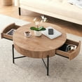 thumbnail image 1 of Jojoka Round Coffee Table Living Room Wood Center Table with Two Drawers Farmhouse Coffee Table Rustic Circle Cocktail Table Metal Legs, Easy Assembly, Natural, 1 of 8
