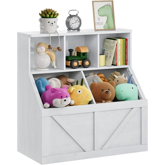 Jojoka Toy Storage Organizer, Kids Bookshelf, 3 Cubby Children's Bookcase, Toddler Toy Box for Playroom, Bedroom, Living Room, Nursery, Vintage White