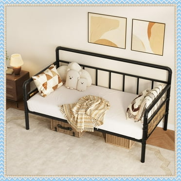 Jojoka Twin Daybed with Classic Headboard – Heavy Duty Steel Slats, Sofa Bed Frame for Living Room, Bedroom, Guest Room, No Box Spring Needed, Black