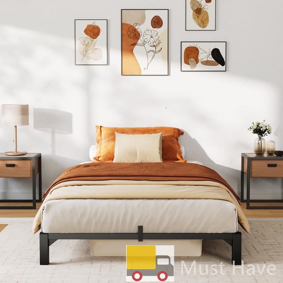 Jojoka Twin Size Metal Bed Frame 7 Inch High, Heavy Duty Platform with 800 lbs Support, No Box Spring, Easy Tool-Free Assembly, Noise-Free Design