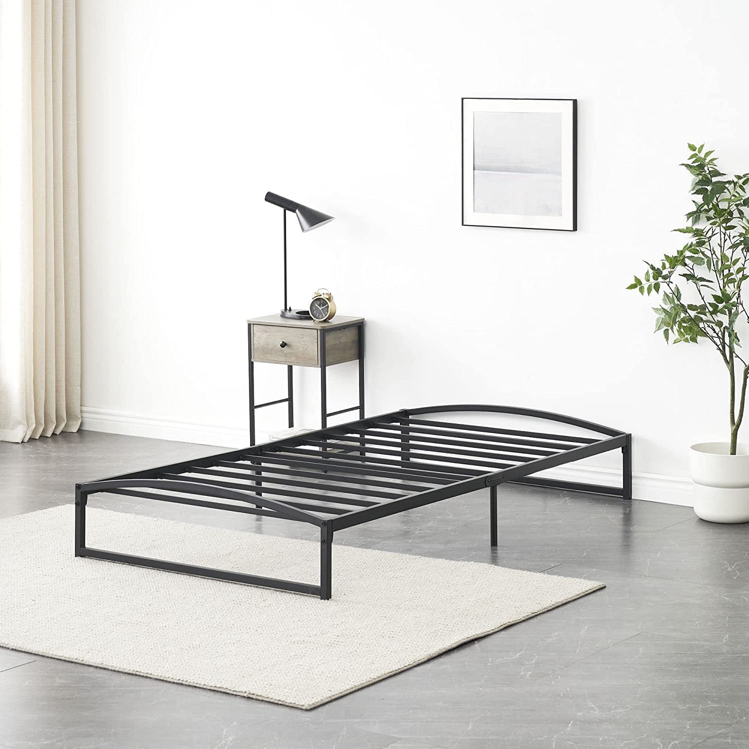 Black Powder Coated Twin Metal Platform Bed Frame with Slats
