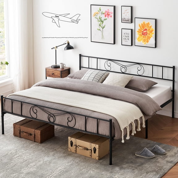 Jojoka Twin Size Metal Platform Bed Frame with Headboard & Footboard, 14" Underbed Storage, Heavy Duty Steel Slats, Noise-Free, No Box Spring Needed, Easy Assembly, Black