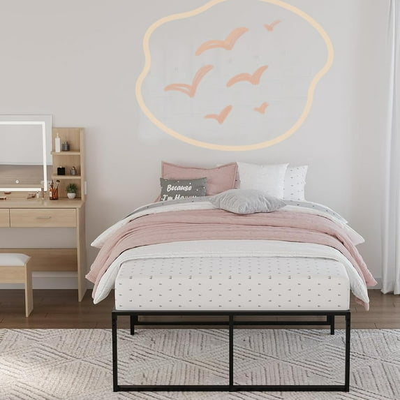 Jojoka Twin Size Platform Bed Frame, 14 Inch Heavy Duty Metal Mattress Foundation with 3-in-1 Steel Support, 13" Underbed Storage, No Box Spring Needed, Quiet, Easy Tool-Free Assembly