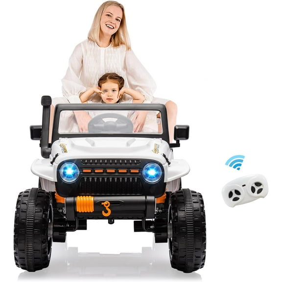 Jojoka Upgraded 24V Ride on Truck Car for Kids, Battery Powered 4*55W Motor Electric Toys with Remote Control, 2 Seatl, Spring Suspension, Bluetooth, 3 Speeds (3-7 MPH) for 3-8 Years Old (White)