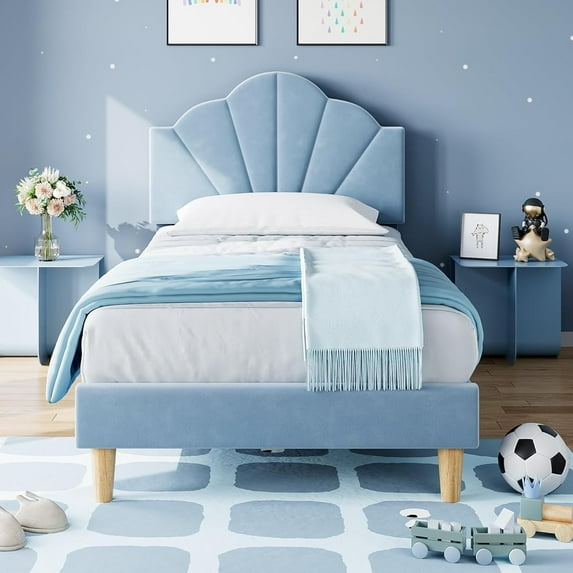 Jojoka Velvet Upholstered Twin Size Bed Frame with Adjustable Headboard, Cute Platform with Strong Wooden Slats Support, No Box Spring Needed, Easy Assembly, for Boys & Girls, Black