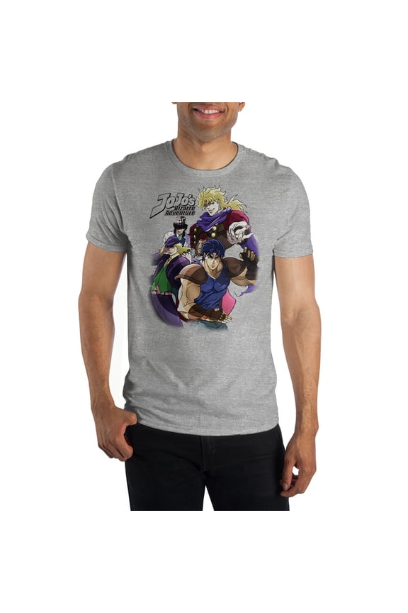 Jojos Bizarre Adventures Anime Cartoon Characters Men's Grey Graphic Tee Shirt - S
