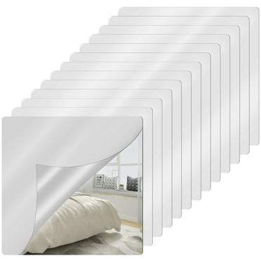 Jokapy 12 Pcs Wall Mirror Tiles, 2mm Thick Acrylic Square Mirror Sheets Wall Stickers, 8 x 8 inch
