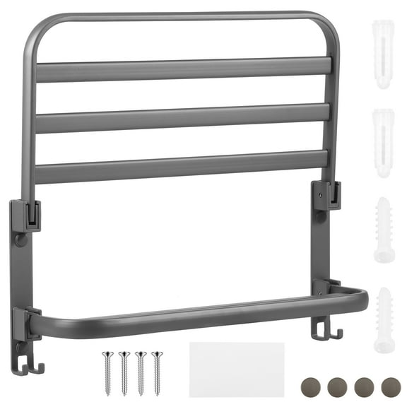 Jokapy 15" Wall Mount Steel Towel Rack, Modern Metal Bathroom Shelf with Tower Bar, Gray