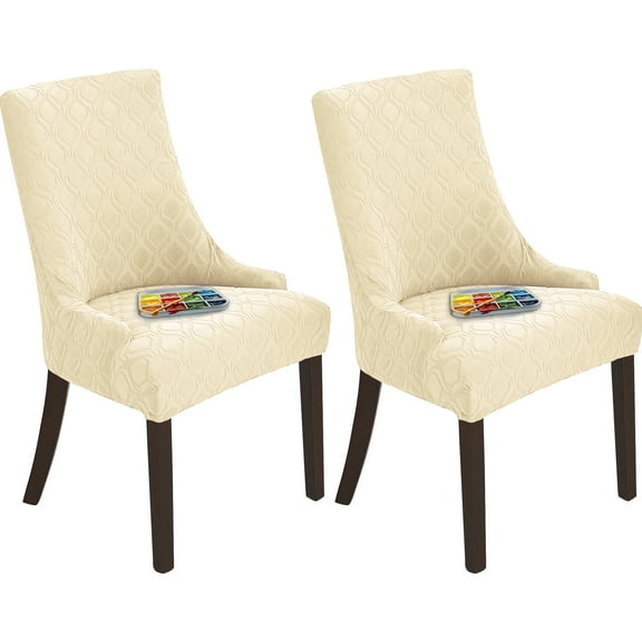 Jokapy 2 Pack Chair Covers for Dining Room, Stretch Jacquard Wingback Chair Slipcovers, Beige