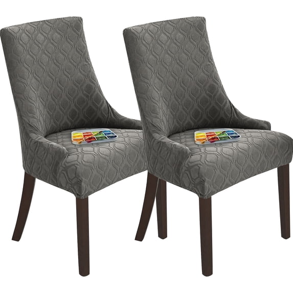 Jokapy 2 Pack Chair Covers for Dining Room, Stretch Jacquard Wingback Chair Slipcovers, Light Gray
