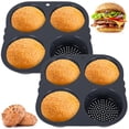 thumbnail image 1 of Jokapy 2 Pcs Silicone Hamburger Bun Pan 4-Cavity Loaf Pan Non Stick Round Baking Mold, 1 of 9