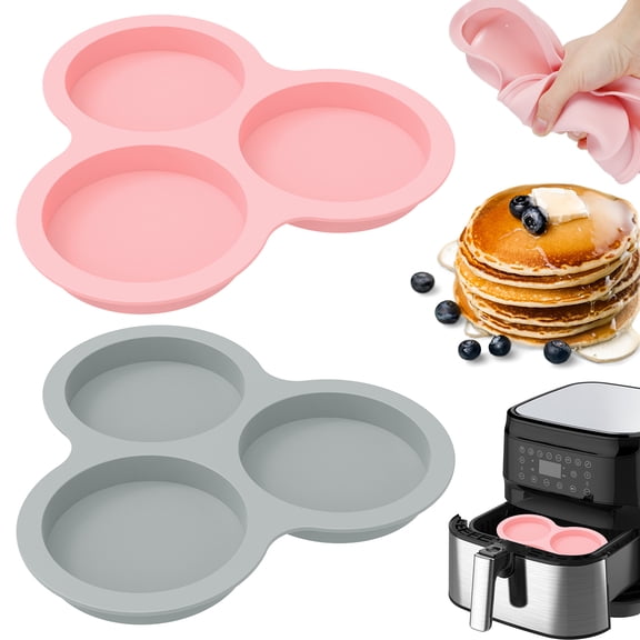 Jokapy 2 Pcs Silicone Muffin Pan 3 Cavity Air Fryer Egg Mold Non-stick Hamburger Bun Baking Mold
