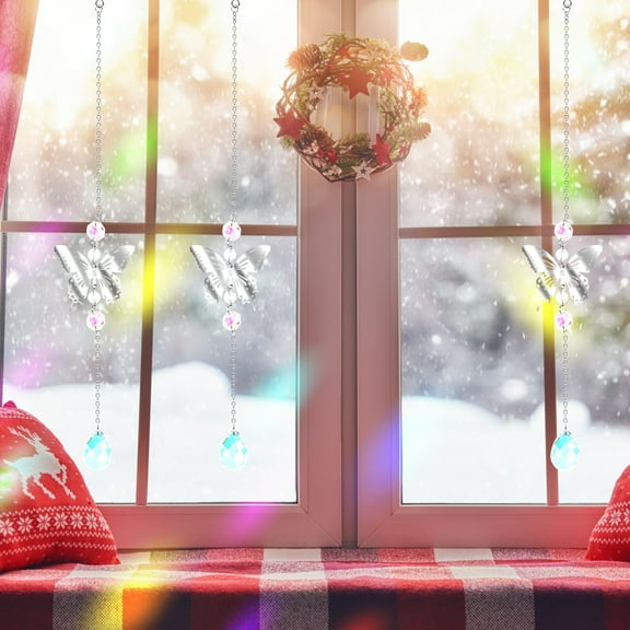 Jokapy 3 Pcs Butterfly Crystal Suncatcher Hanging for Garden, Living Room, Indoor Windows