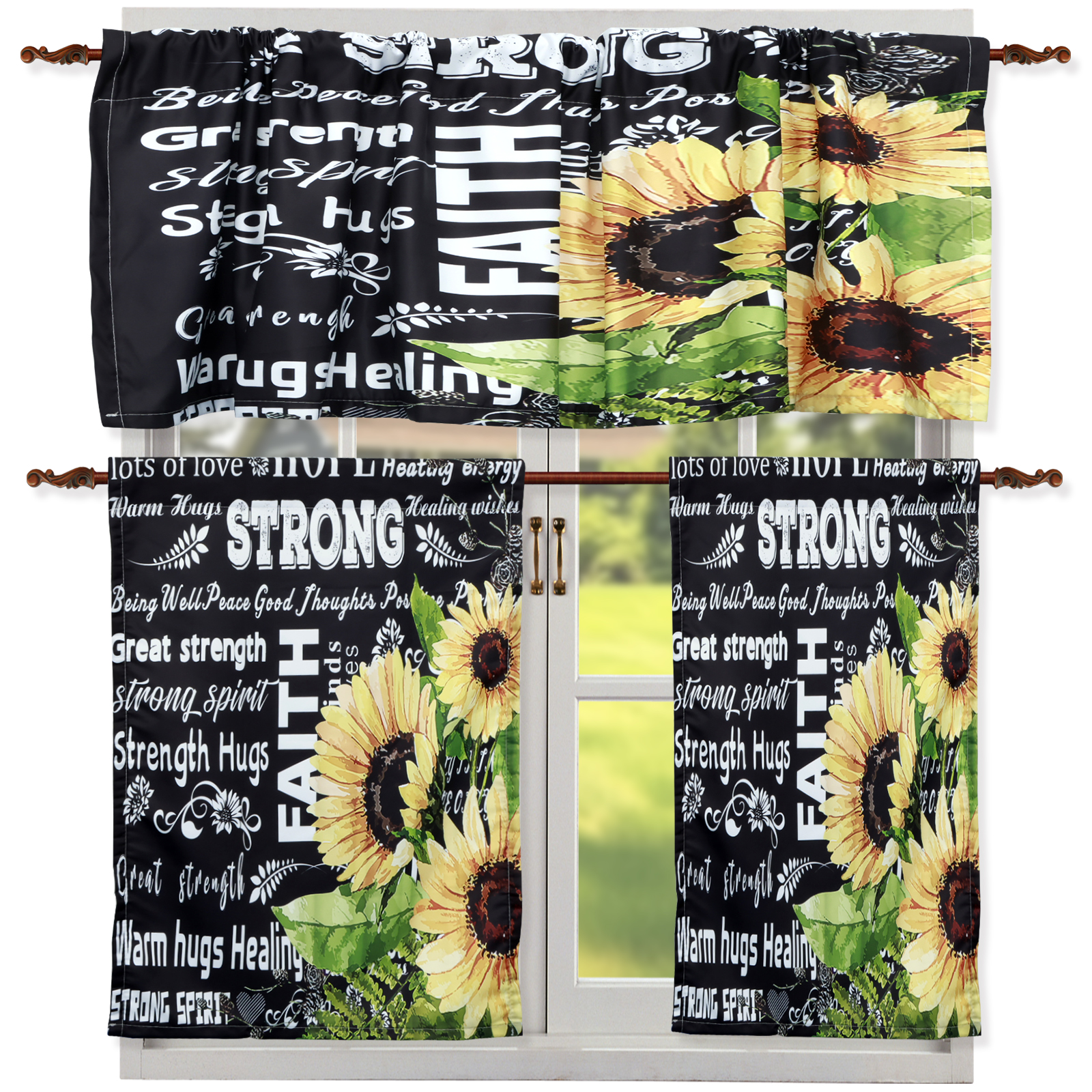 Jokapy 3 Piece Farmhouse Sunflower Kitchen Curtains Tier and Valance