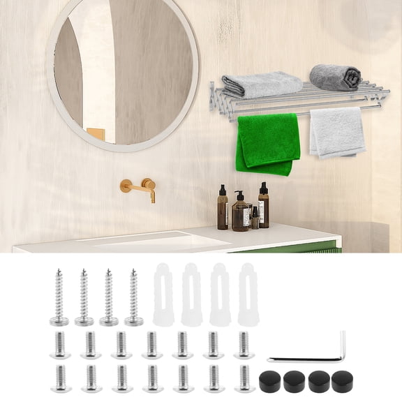 Jokapy 32" Collapsible Steel Towel Rack, Wall Mount Laundry Drying Rack, 5"-15" Variable, Silver