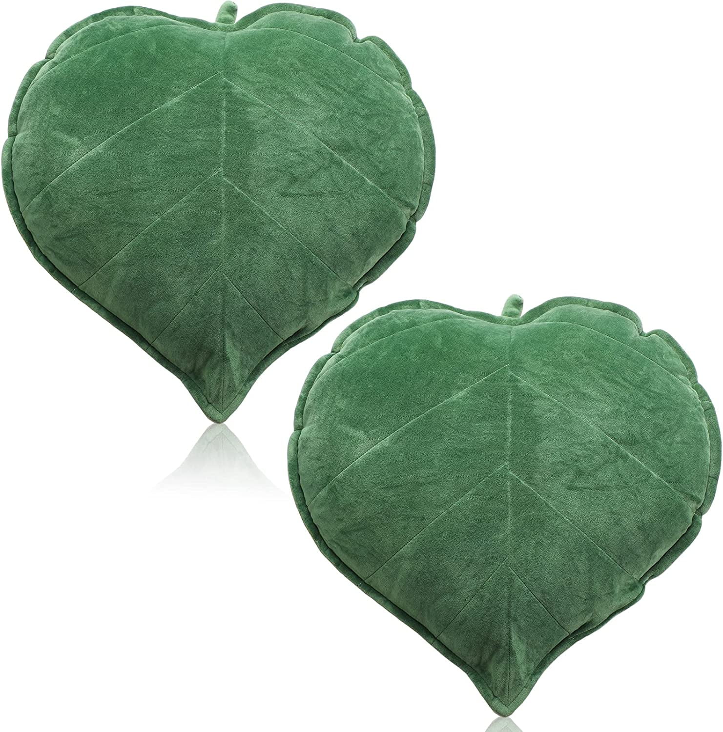 Green Plush Leaf Shaped Throw Pillow Set, 20 x 20 Inch