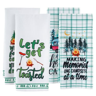 Jokapy 4 Pack Camping Prited Kitchen Towel Set, Microfiber Dishcloths, 16" x 23", Blue and White