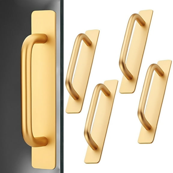Jokapy 4 Pack Self-Stick Push Pull Helper Cabinet Handles, 5.7", Gold