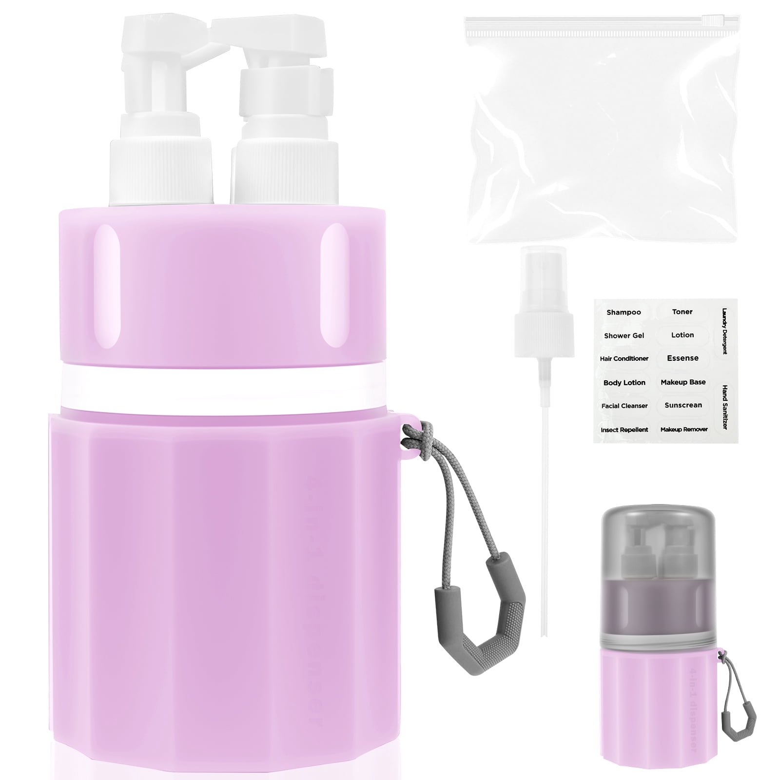 Jokapy 4 in 1 Silicone Refillable Toiletry Travel Bottles with Suction Cup, TSA Approved Leak Proof, Pink