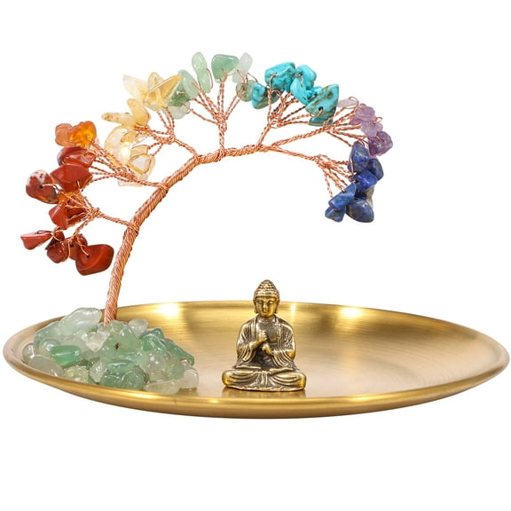 Jokapy 7 Chakra Crystal Tree and Buddha Statue Set, Yoga Meditation Decor, Zen Spiritual Decor