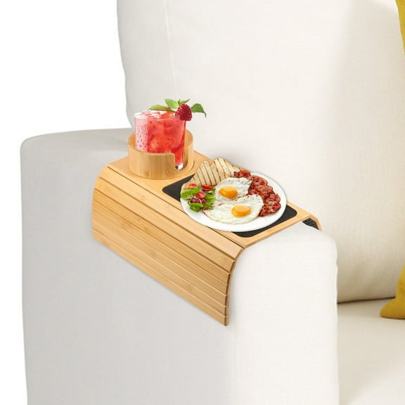 Jokapy Couch Cup Holder Tray, Bamboo Sofa Arm Rest Table, Removable Anti-Slip Organizer, Brown