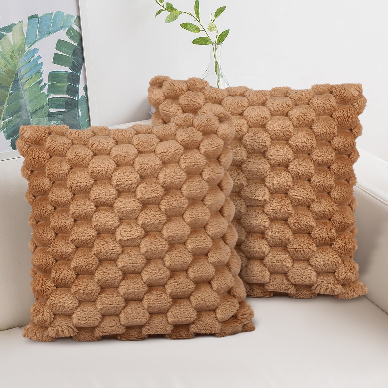 Jokapy Decorative Throw Pillow Covers Farmhouse Khaki Fluffy Pillow