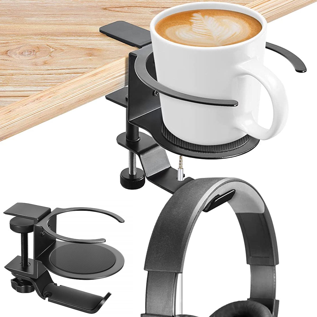 Jokapy Desk Cup Holder with Headphone Hanger, AntiSpill Cup Holder for