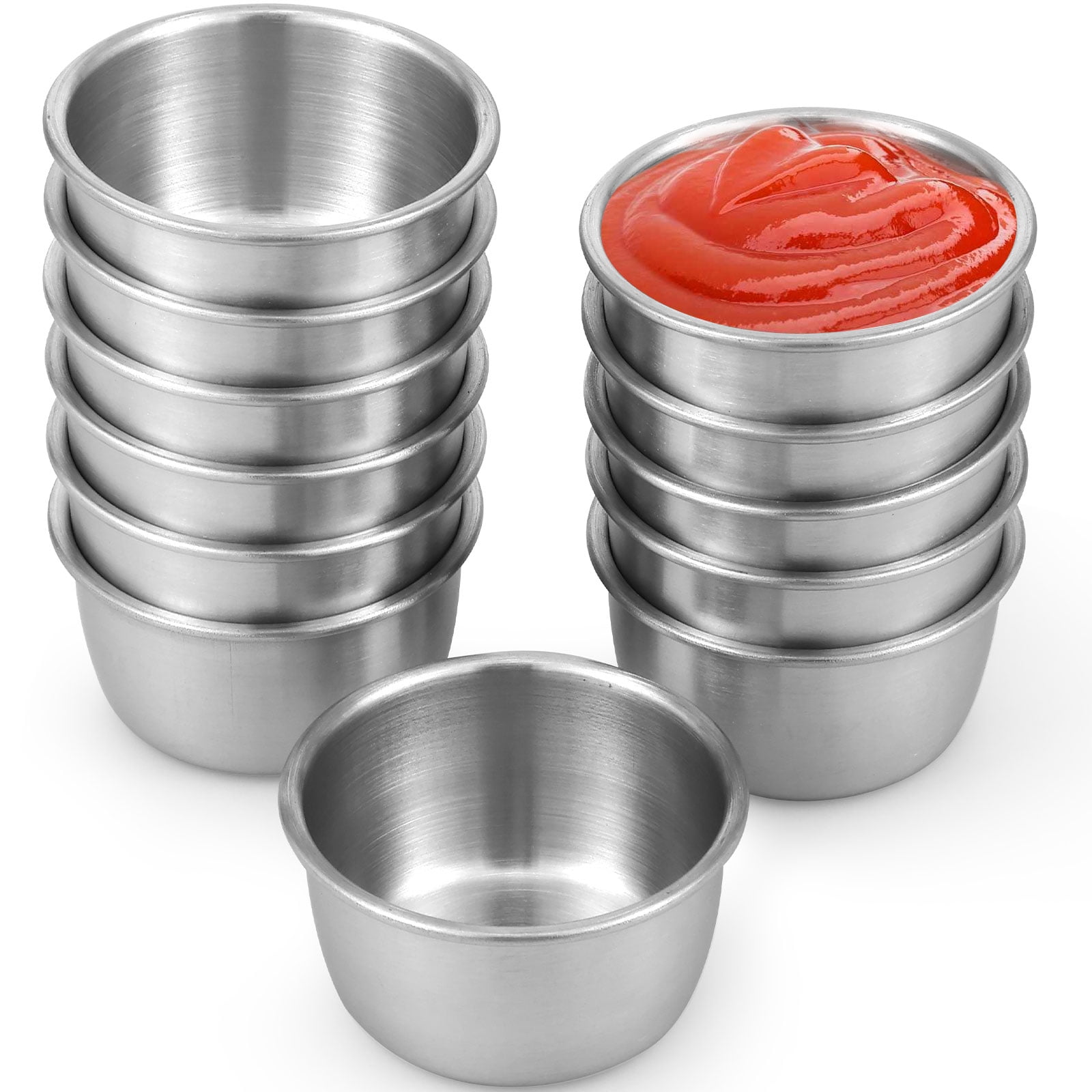 Stainless Steel Sauce Cups with Silicone Lids Reusable for Dipping Sauces  Salad Portion Cups for Restaurant