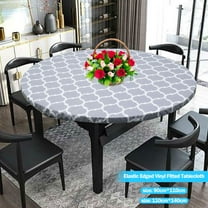 Jokapy Elastic Edged Vinyl Fitted Tablecloth Round Flannel Backed Table Cover Waterproof Wipeable Table Cloth