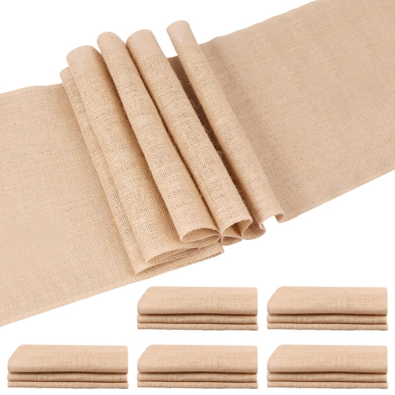 Jokapy Farmhouse Natural Burlap Table Runners, 12" W x 72" L, 6 Count