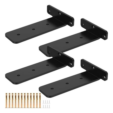 Jokapy Heavy Duty Floating Shelf Brackets, 6 inch Metal L Brackets Shelves Support, Black, 4 Pack