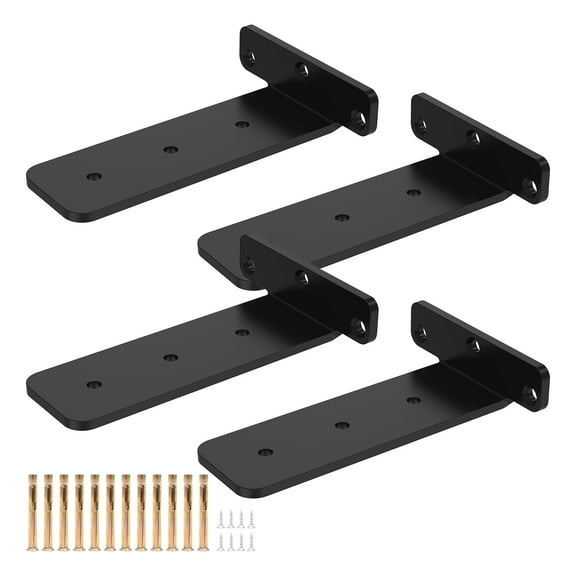 Jokapy Heavy Duty Floating Shelf Brackets, 6 inch Metal L Brackets Shelves Support, Black, 4 Pack