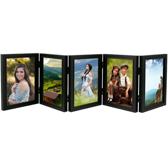 Jokapy Hinged Picture Frame 4x6, 5-Opening Wood Tabletop Photo Frame, Black