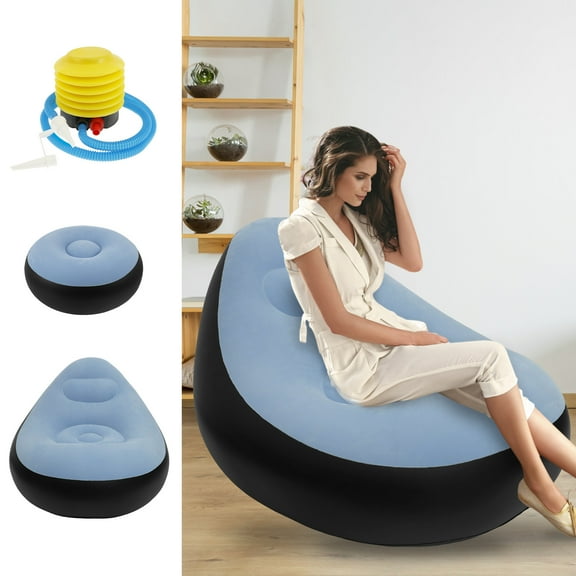 Jokapy Inflatable Couch with Ottoman, Flocked Air Chair for Indoor/Outdoor, Camping, Beach, Travel